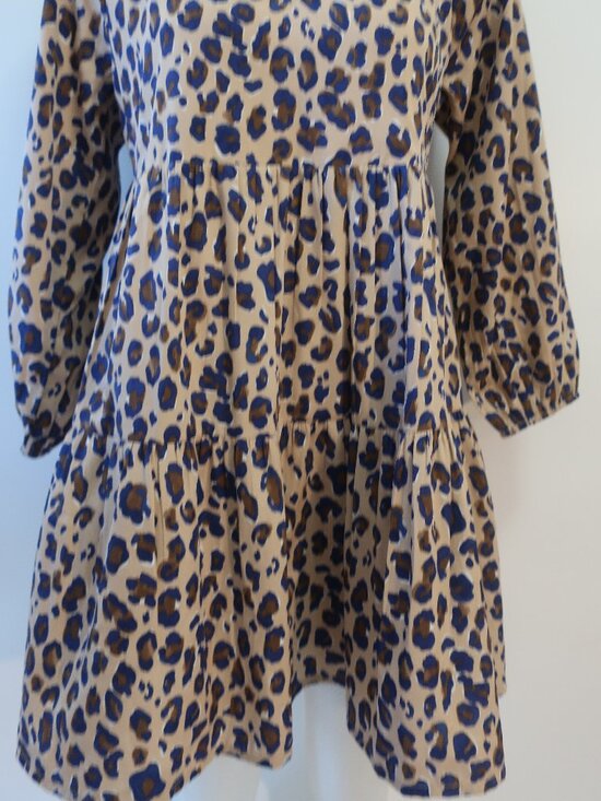 Womens Vineyard Vine Tan Blue (Item- 813) Leopard Print Tiered Mini Dress S - Picture 6 of 11